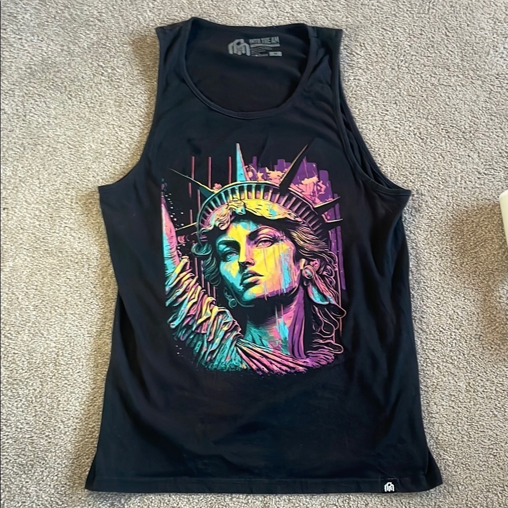 Black Sleeveless Graphic Tank Top with Pink Accents